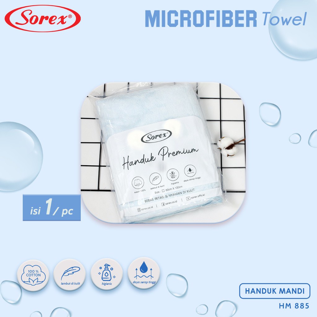 Sorex Handuk Mandi Premium Dewasa Dan Anak Microfiber Towel Lembut Halus Daya Serap Tinggi HM 885 Original