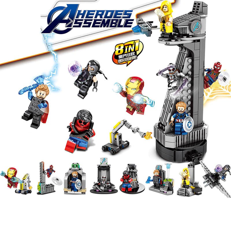 Mainan Lego 8 in 1 Avengers Building Block Iron Man Spider-Man Figures Set Models Mini Assembly