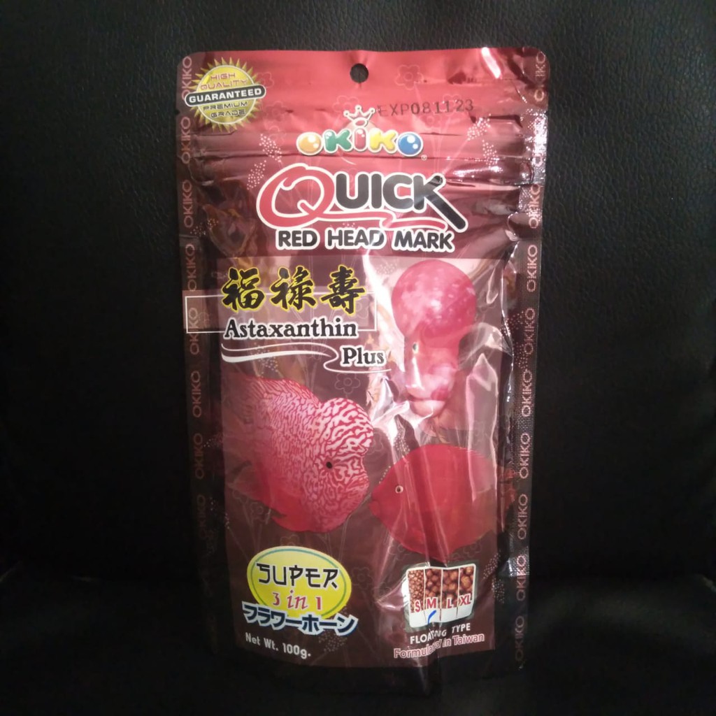 PELET OKIKO QUICK RED HEAD MARK | PELET IKAN LOUHAN 100 GR SIZE M