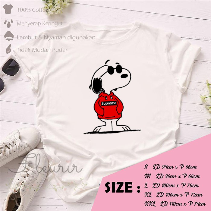 FLEURIR - KAOS SUPREME SNOOPY WANITA DEWASA LENGAN PENDEK TUMBLR TEE UNISEX