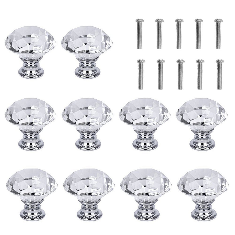 10 Pcs White Clear Crystal Glass Cabinet Knobs 30mm Diamond Shape Drawer Kitchen Cabinets Dresser Cupboard Wardrobe Pulls Handles Shopee Indonesia