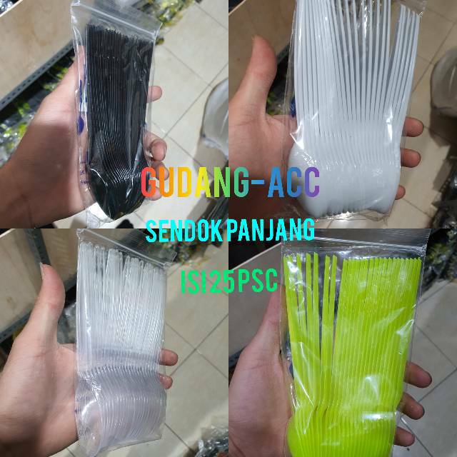 SENDOK PLASTIK PANJANG WARNA Bening Transparan Hitam Putih susu Hijau Stabilo Isi 25 pisc