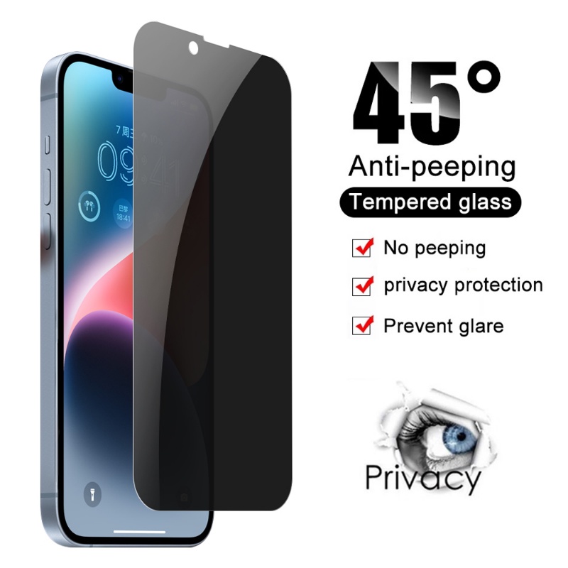 Pelindung Layar Tempered Glass Anti spy Tahan Gores Untuk Iphone 14 / 14 Plus / 14 Pro / 14 Pro Max