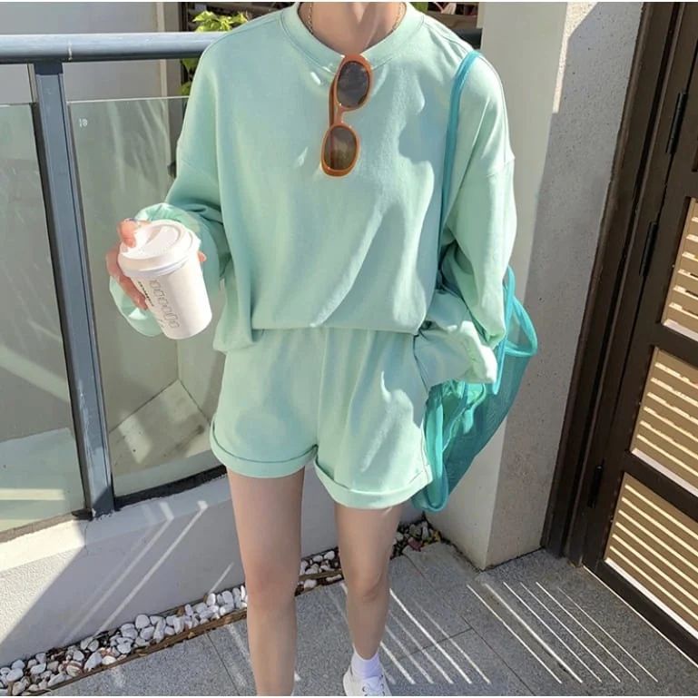 DE GEA ONE SET - SWEATER + SHORT PANTS - SETELAN WANITA - KOREAN STYLE - OVERSIZE