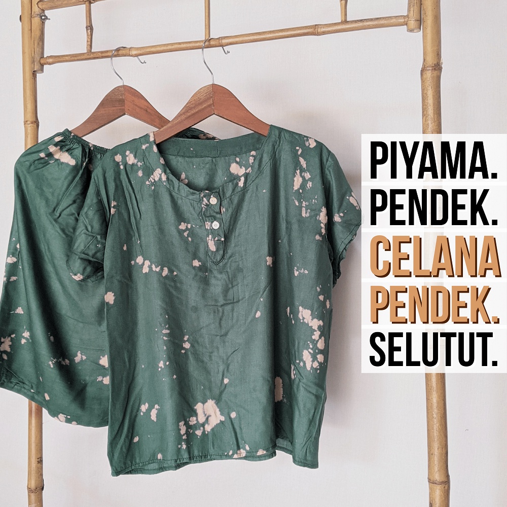 Set Piyama Baju Tidur Lengan Pendek Celana Pendek Selutut Setelan Batik Big Size Celana Pendek Dan Panjang