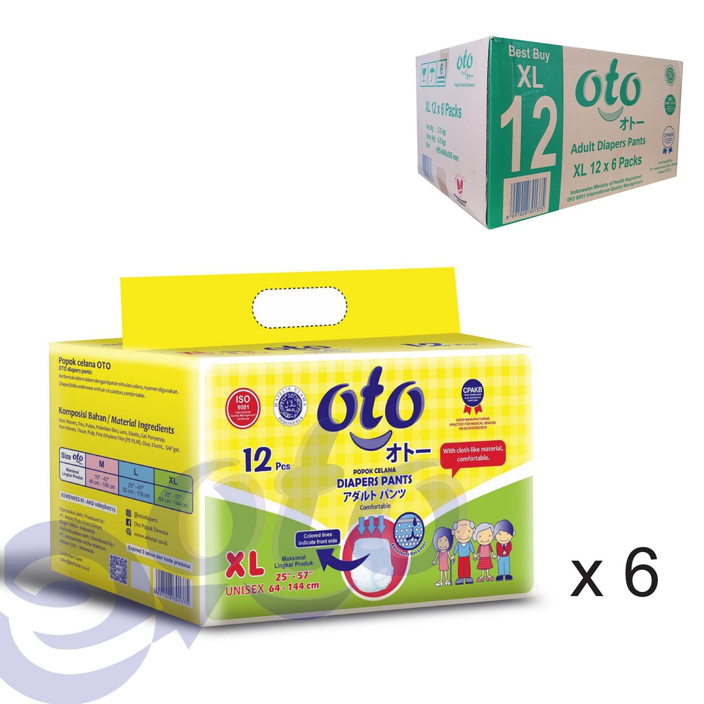 OTO Popok Dewasa PANTS Diapers model Celana ukuran XL isi 12 pcs x 6 ( 72 pcs )