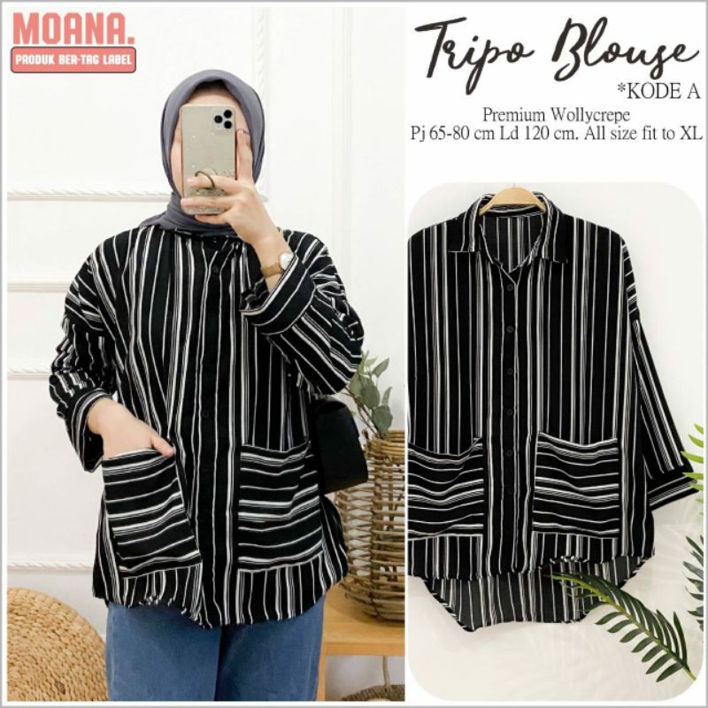 Tripo blouse || blus motif || atasan motif || blus wollycrepe || blus garis