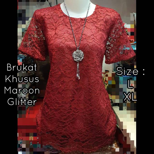 Baju Atasan Blouse Brukat Glitter Khusus Merah Maroon Impor