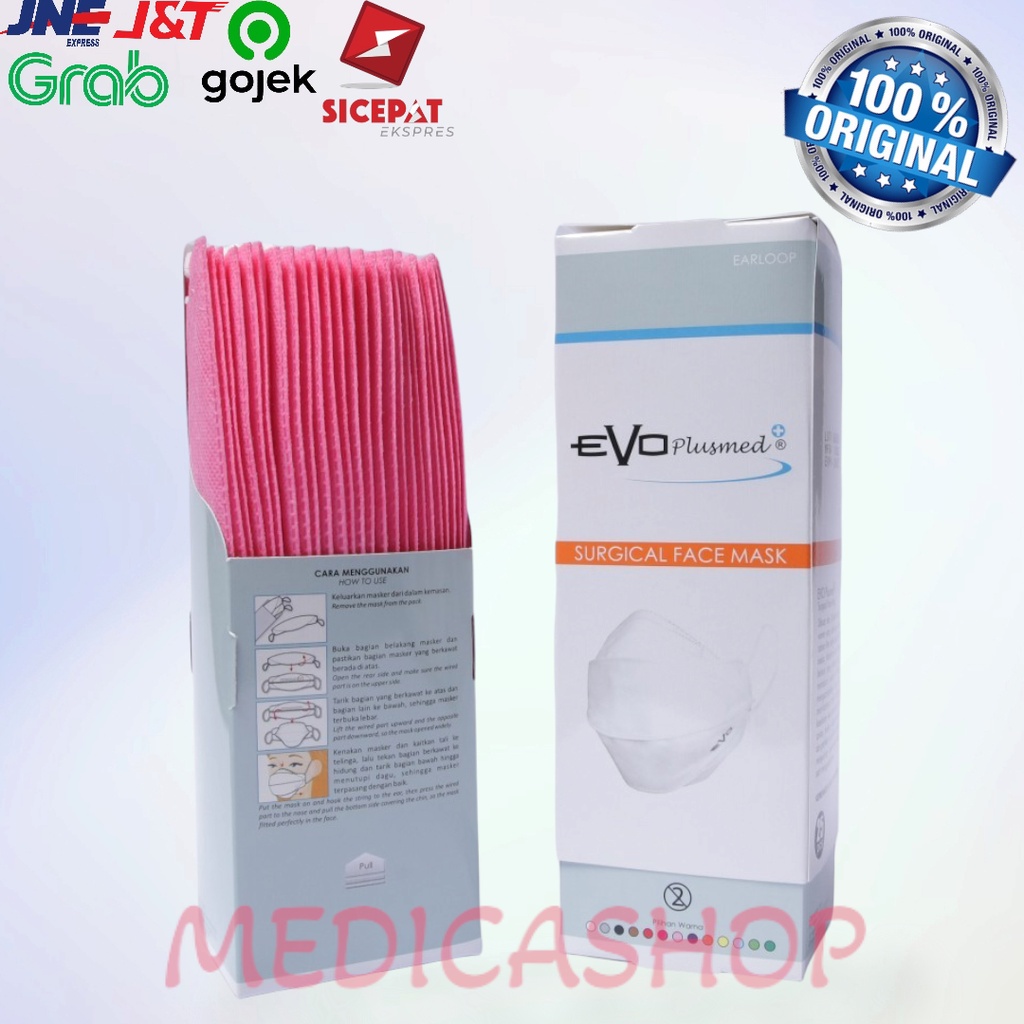 Evo Plusmed Masker 3 Ply warna PINK 1 box (25 pcs)