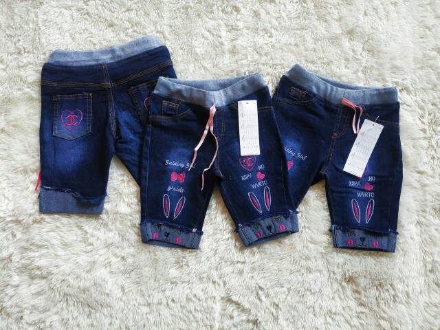 CELANA PENDEK ANAK 3/4, BORDIR MOTIF KELINCI 1-5 TAHUN