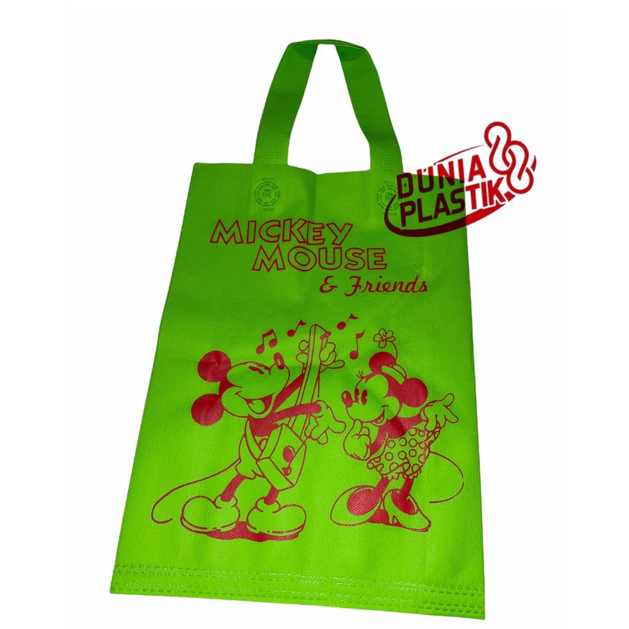 isi12pc TAS KAIN KARAKTER sablon acara party pesta ultah ulang tahun anak souvernir goodie bag kado spunbob gasset tas ramah lingkungan anak cowok cewek spidermen hellokiti unicorn frozen doraemon cars tayo lol tsumtsum-TAS KAIN MICKEYMINIE