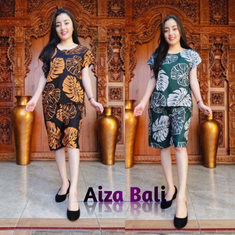 Baju Piyama Pendek Tie Dye Motif Daun Janda Bolong Daun Besar Lengan Pendek Rayon Super Premium Paka