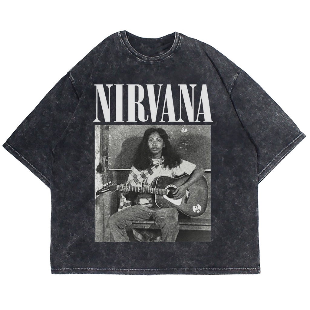 KAOS OVERSIZE BAND NIRVANA MANDRA COBAIN WASHING VINTAGE TEE ( WASHING T-SHIRT )
