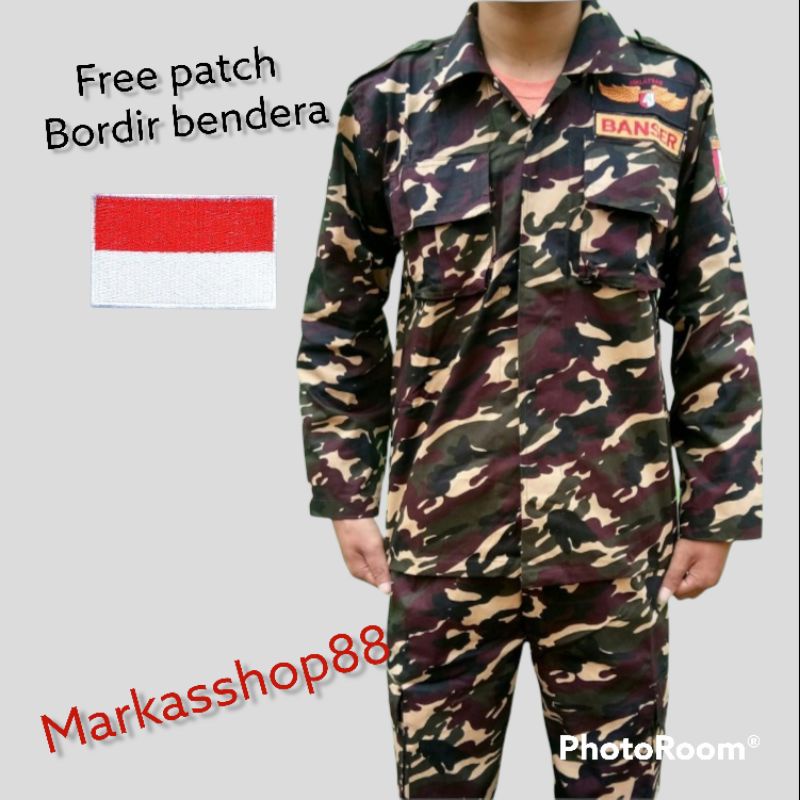 setelan PDL banser / setiap pembelian 1 set GRATIS 1 bendera bordir * selama stock bendera masih ada