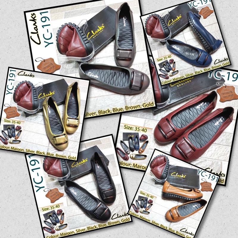 TERMURAH Sepatu Clarks YC-191 Flat / Clark / Ballet / Balet Flat / Sepatu Kulit Asli / Flatshoes / S