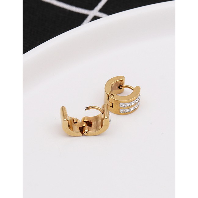 LRC Anting Tusuk Fashion Gold Geometric Circle With Diamond Metal Earrings F33250