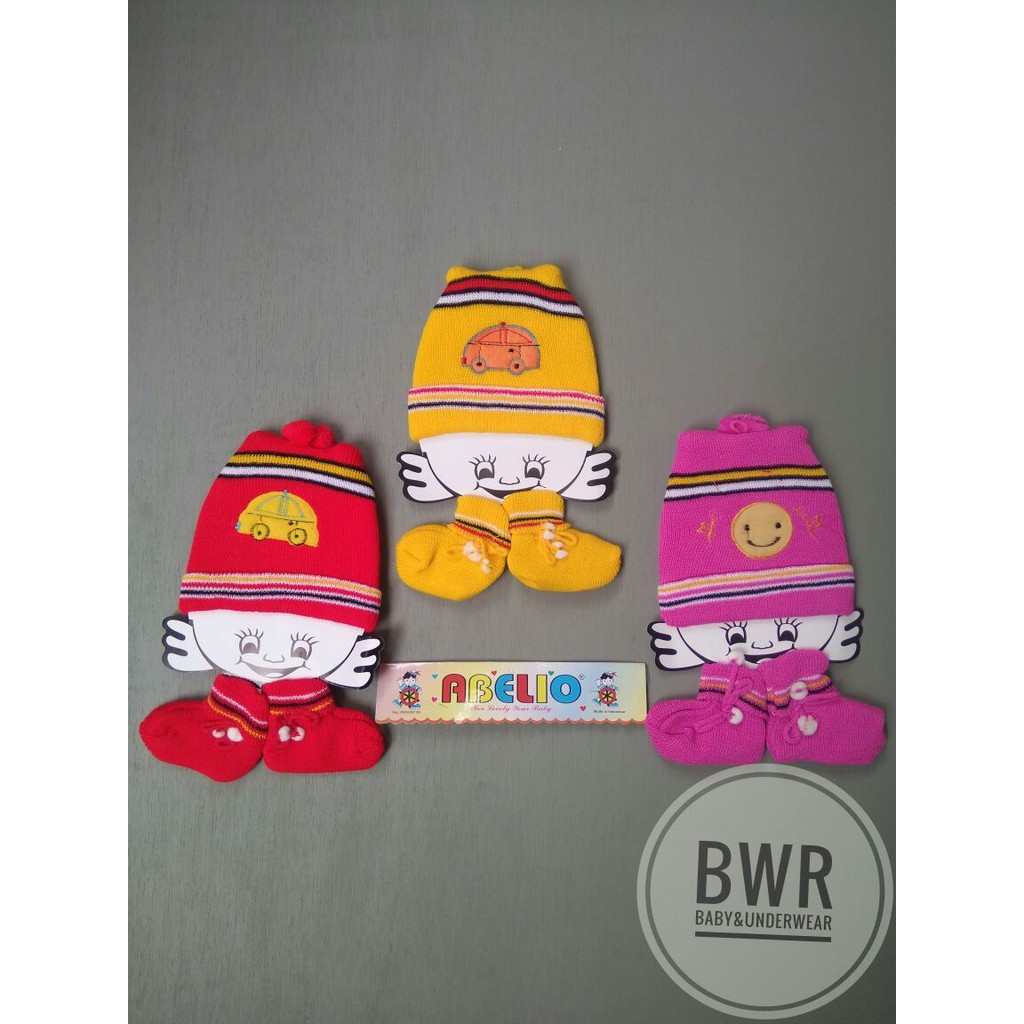 Topi Rajut Bayi ABELIO | Perlengkapan Topi Bayi + Sarung Kaki Rajut - Bwr VII