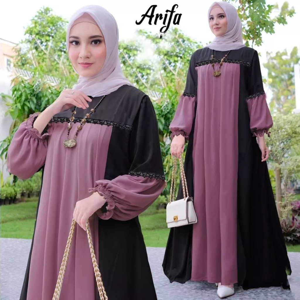 Gamis Pesta Mewah Elegan Arifa Dress Premium Busana Muslim Wanita Terbaru Gamis Jumbo Ceruty Babydoll Baju Wanita Lengan Balon