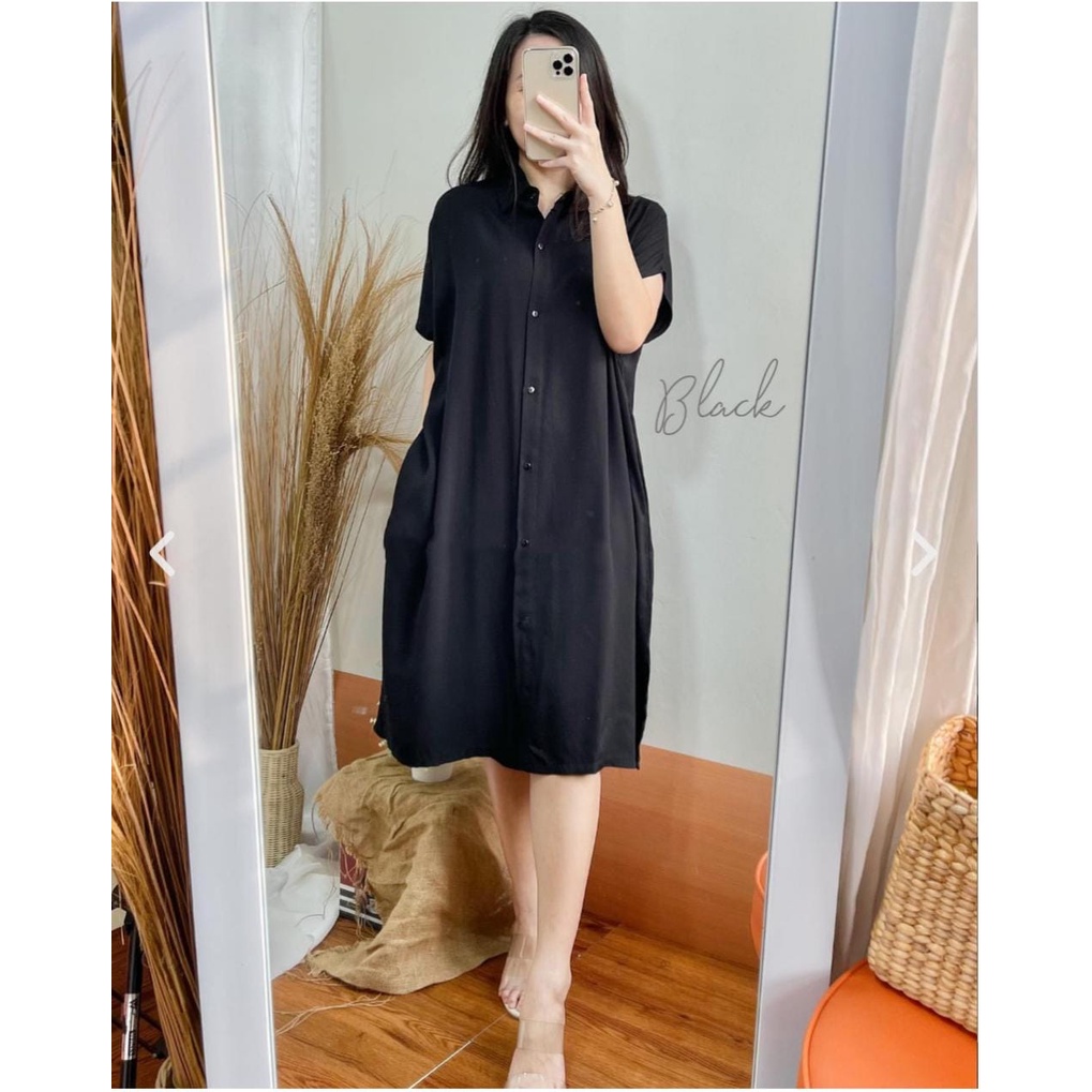 Bresya Dress Atasan Tunik Wanita Lengan Pendek Korean Style Katun Rayon Full Kancing Busui Ukuran Jumbo  L- 4XL