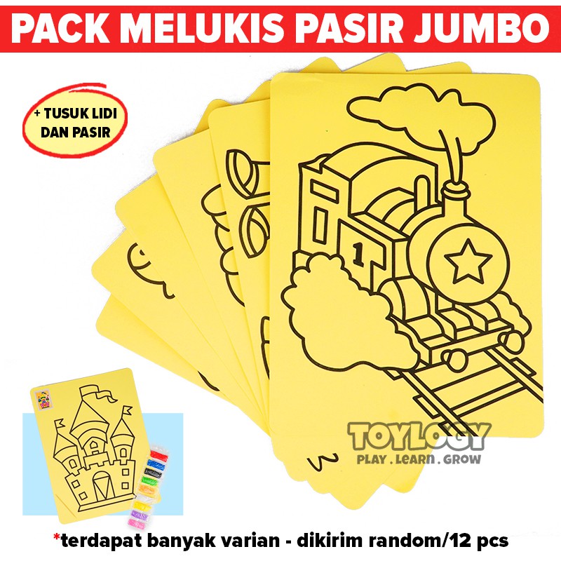 Paket Mainan Edukasi Edukatif Anak Lukisan Gambar Pasir Warna Mewarnai Pack Sand Art Jumbo 12 Pc