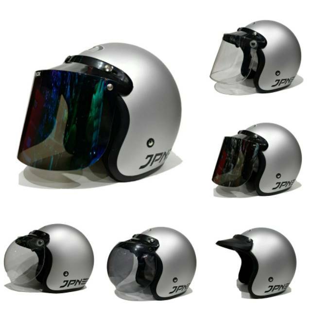 Helm bogo jpn arc retro silver dof kaca datar flat visor ...