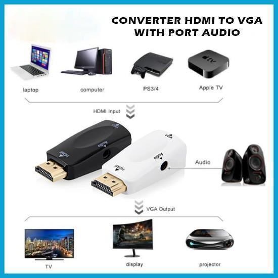 Converter HDMI To VGA With Port Audio Full HD 1080p Plug and Play Laptop Ke Proyektor Male to Female