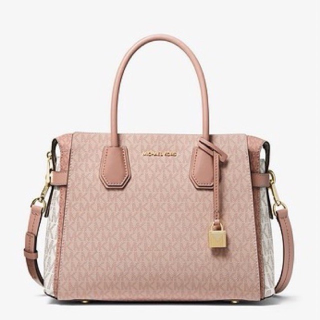 MICHAEL KORS MK Mercer Medium Color-Block Logo Belted Satchel