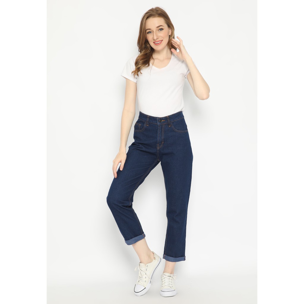 Dazina Boyfriend Jeans Tebal Celana Wanita - Navy