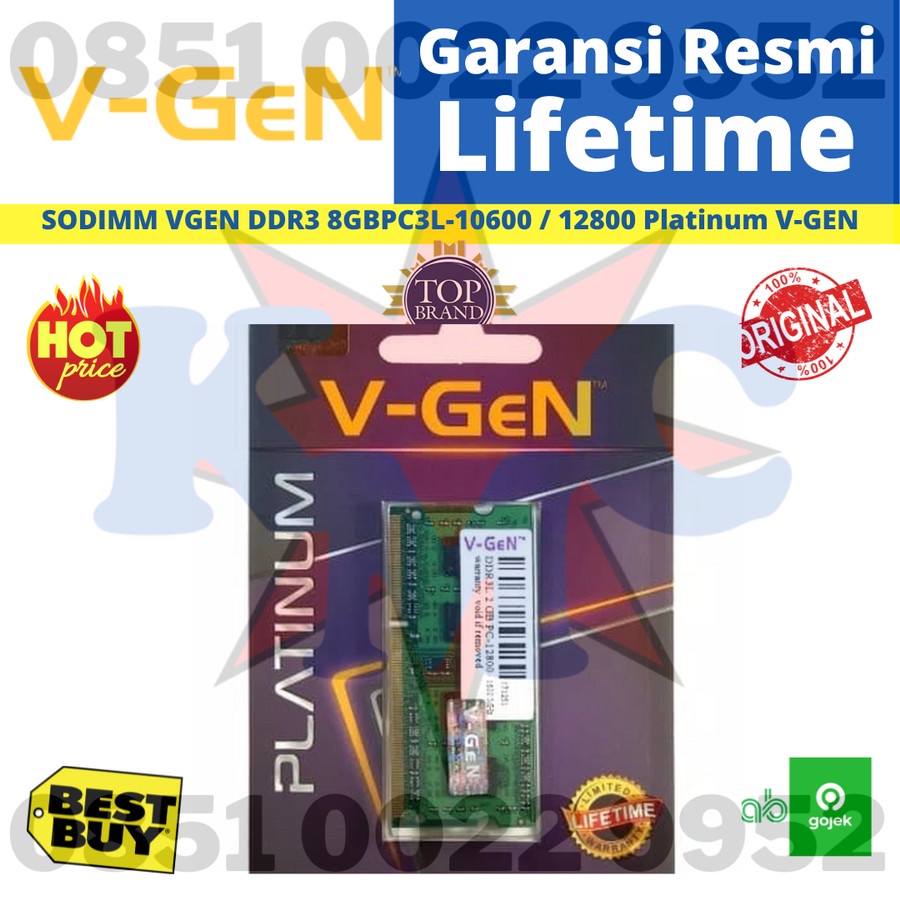 RAM DDR3 V-GEN 2GB PC-10600/12800 Memory Sodimm VGEN