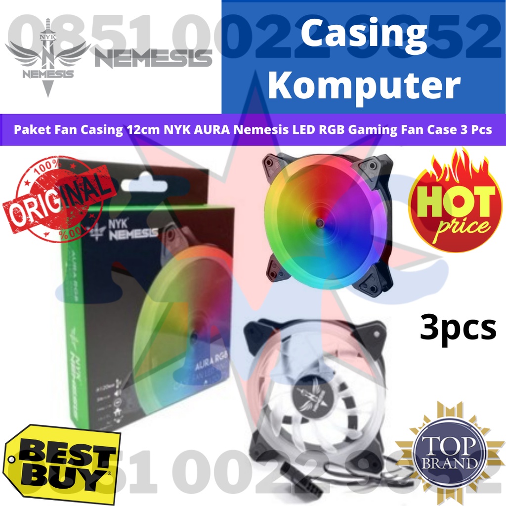 Paket Fan Casing 12cm NYK AURA Nemesis LED RGB Gaming Fan Case 3 Pcs