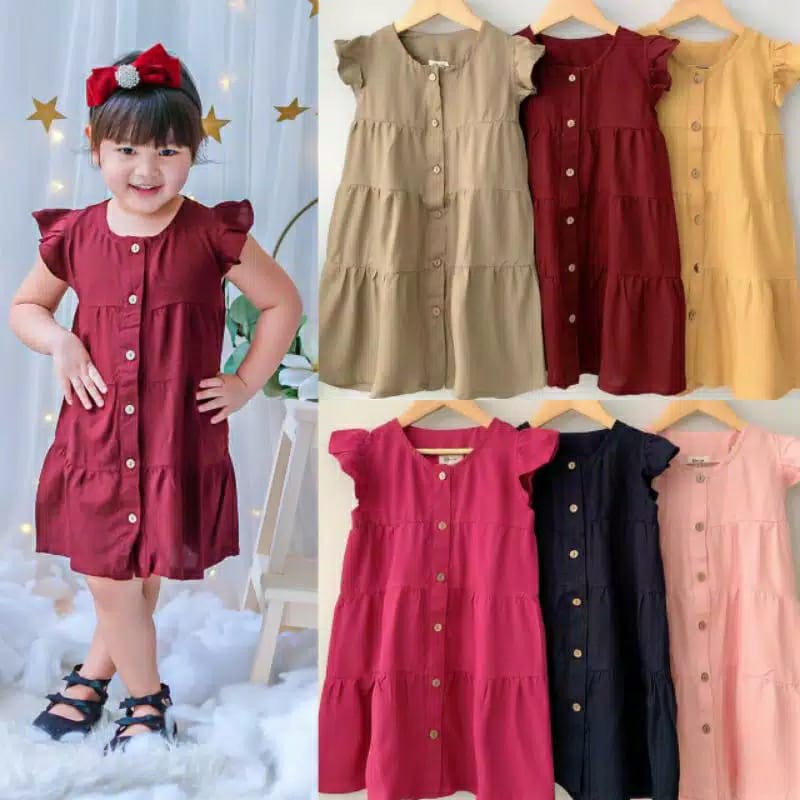 DRESS RAYON KANCING SIZE 1 TAHUN / DRESS ANAK RAYON APLIKASI KANCING