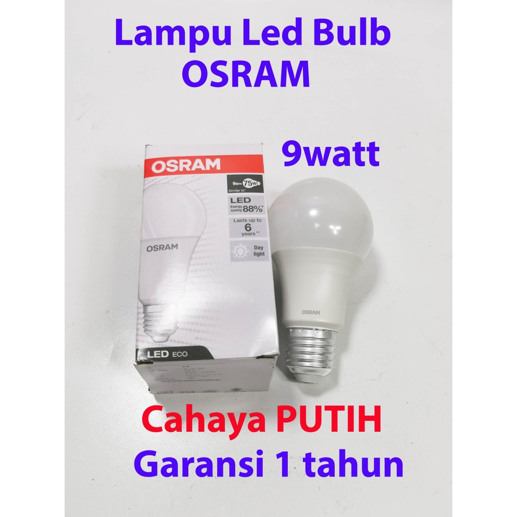 Cahaya PUTIH lampu led bulb 9watt OSRAM LECO CLA75 garansi 1 tahun