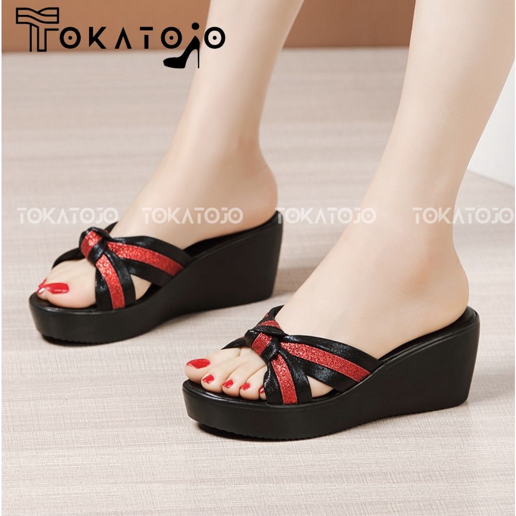 Sandal wanita kekinian 2022 terbaru Sandal wedges wanita new fashion korea 5 cm Sandal silang jambul terbaru