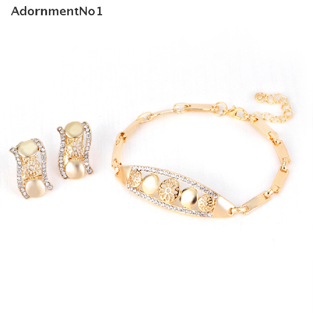 (AdornmentNo1) Set Kalung + Anting Tusuk Vintage Warna Gold Hias Kristal Untuk Wanita