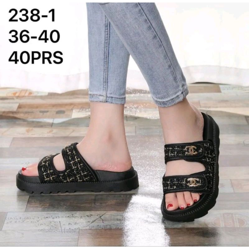 Sandal DIVI Wanita Jelly Canvas Wedges 2 Strap Import Premium