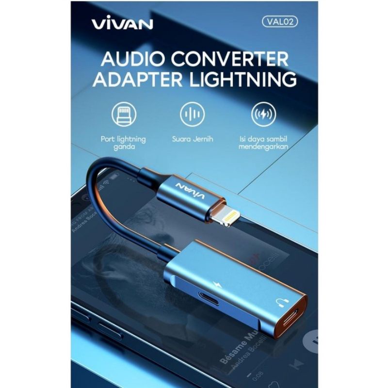 VIVAN VAL02 Audio Converter Adater Iphone Lightning to Lightning + Lightning 2IN1 Audio Headphone Adapter iPhone 100% ORIGINAL VIVAN