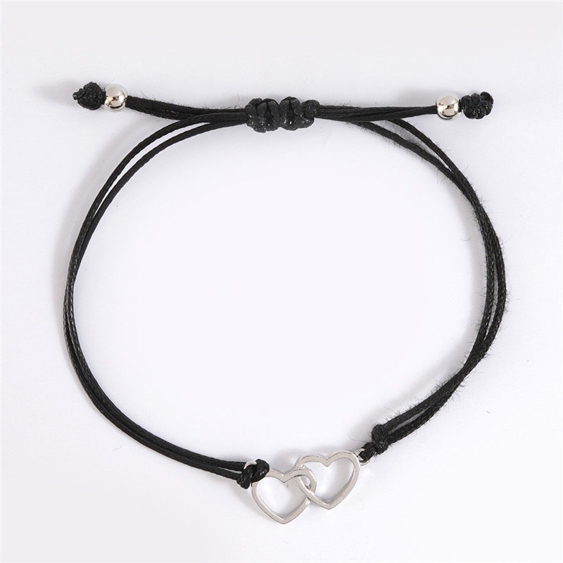 2 Pcs Fashion Gelang Ganda Bentuk Hati Adjustable Tenun Wanita Pria Gelang Pasangan Hadiah Perhiasan Aksesoris