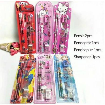 MINI STATIONERY SET ALAT TULIS SEKOLAH 5 in 1 KARAKTER LUCU Image 2