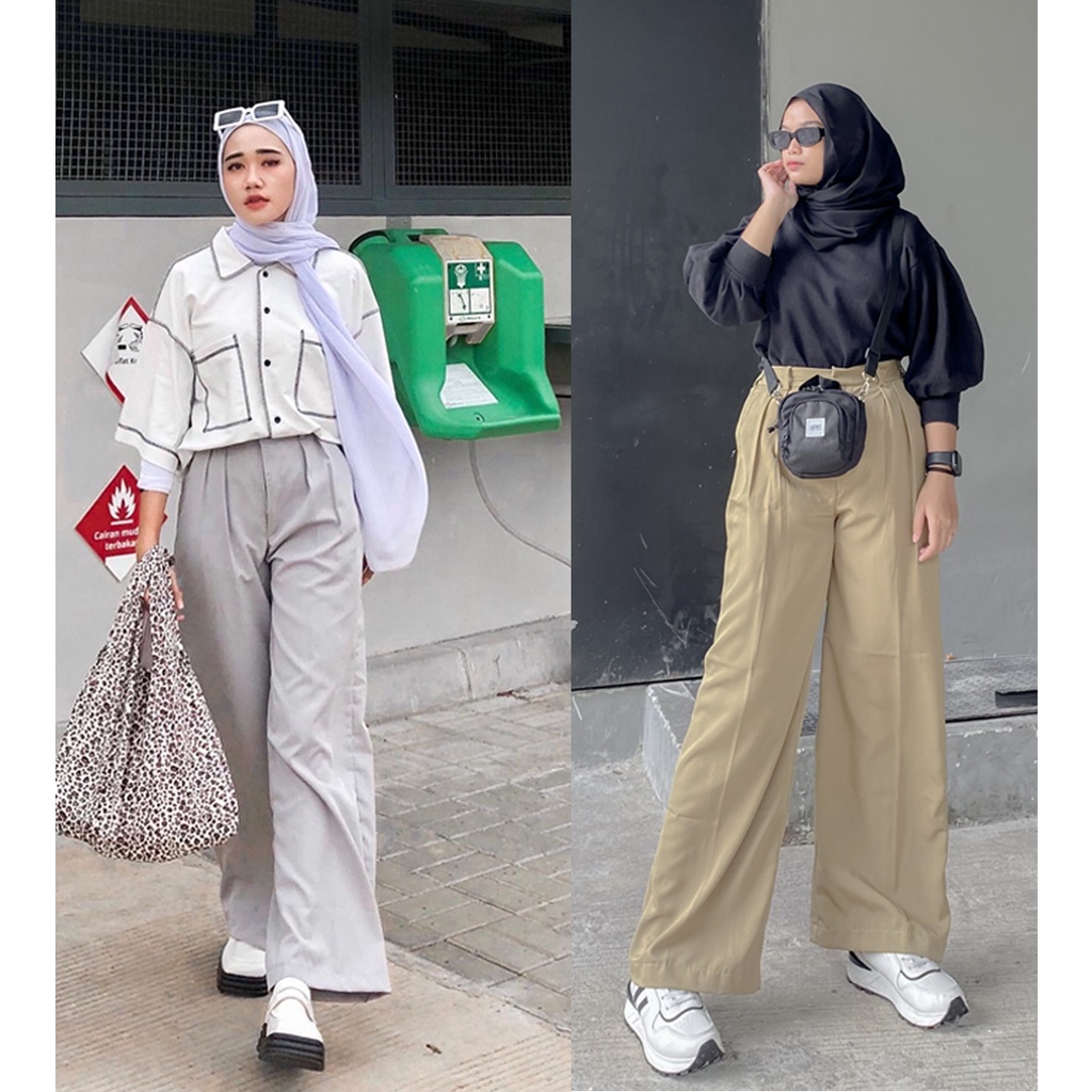 4empat - Loose Pants Hightwaist/ Celana Kulot Wanita/ Celana Wanita Kekinian/ Celana Korean Style