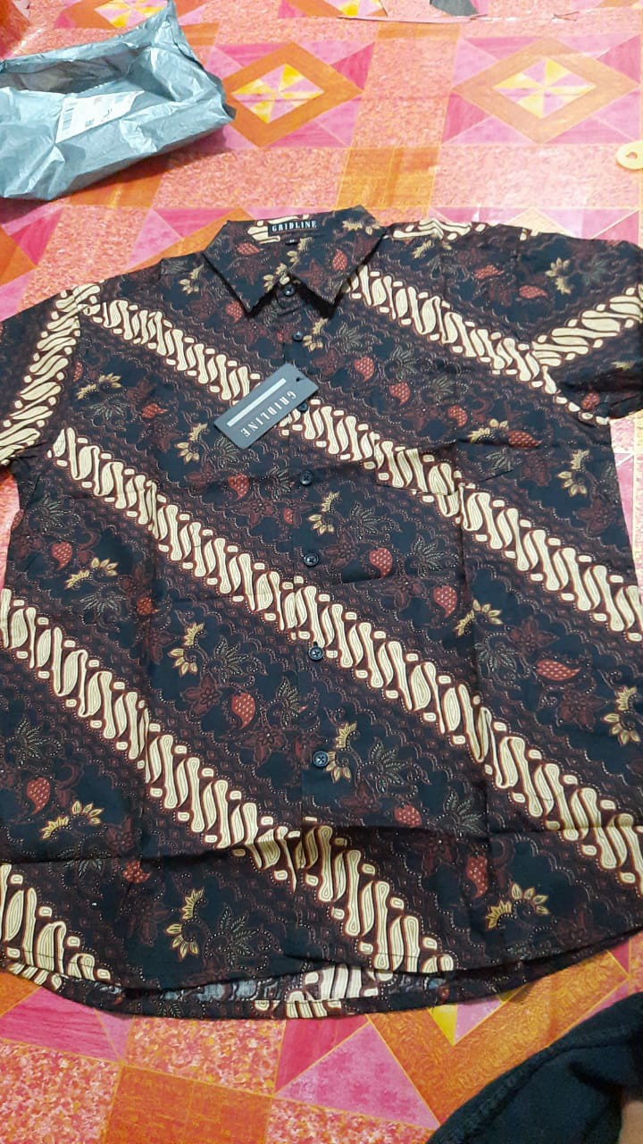 [gridline - S106 Maroon & Navy Kemeja Batik Slimfit Pria Katun Lengan Pendek Match
