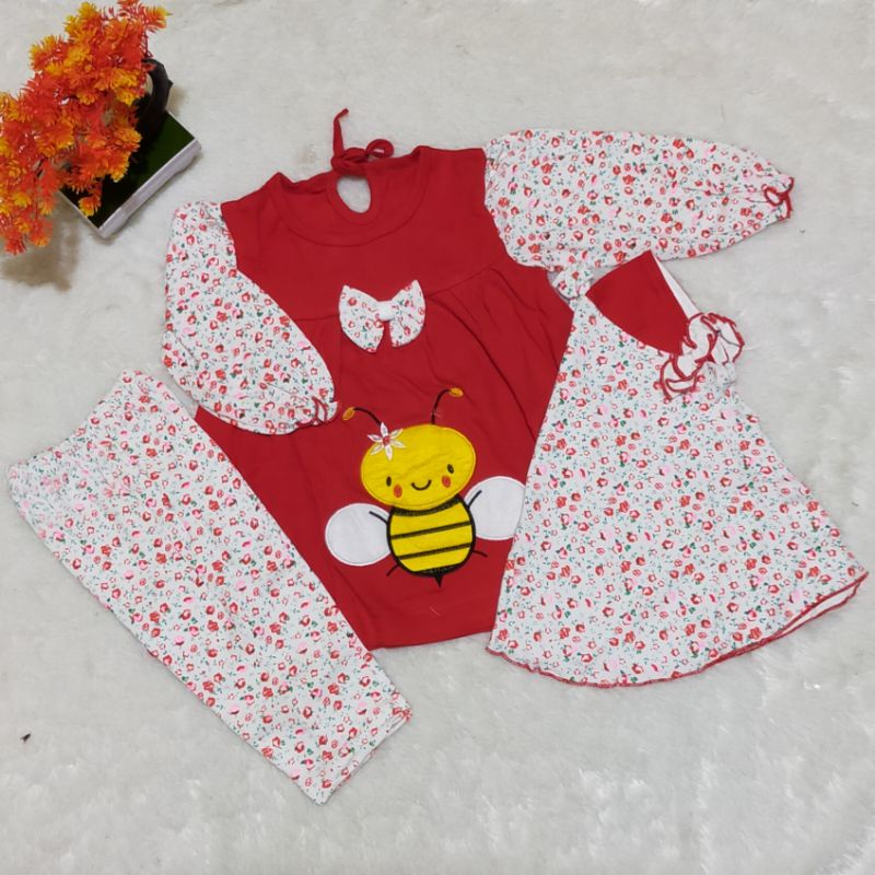 Baju Muslim Bayi AngsaTerdapat Jilbab Baby Lucu Umur 3 6 9 12 15 18 Bulan Bahan Kaos Halus