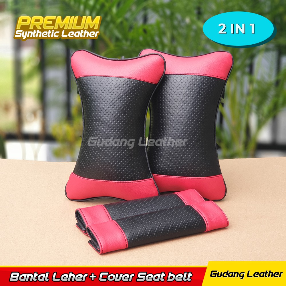 Bantal Mobil Sandaran Jok Mobil Motif Wajik Putih - FREE Cover Seatbelt