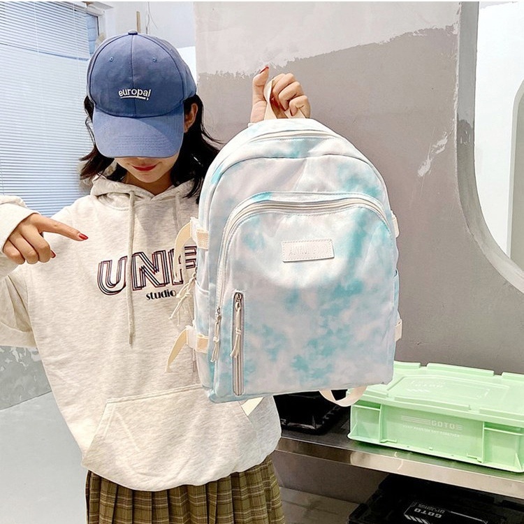 TAS RANSEL WANITA KANVAS TIE DYE BIRU MERVALE TA599B2 BACKPACK CEWEK BESAR KOREA GENDONG SEKOLAH PUNGGUNG KULIAH KERJA FASHION REMAJA KEKINIAN MURAH BRANDED BATAM PREMIUM