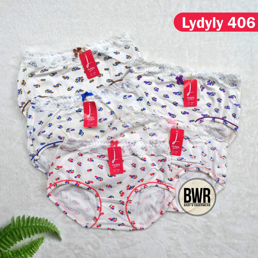 CD Lydyly 406 Putih | Celana Dalam Wanita Semi Renda Motif Cerry - VI HA6