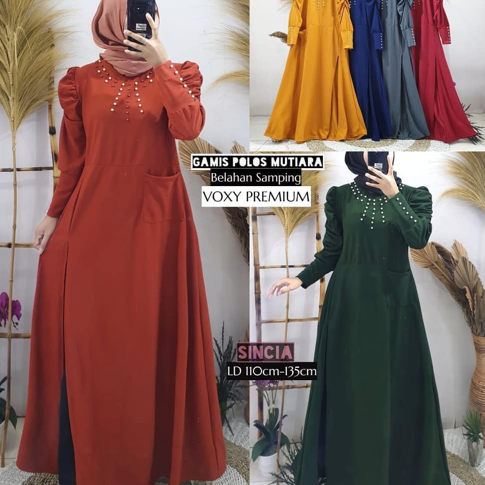 westylis Gamis Jumbo Kerah Mutiara Lengan Puffy ( Real Pick ) Gamis Jumbo Mutiara Terbaru Ld 110-120