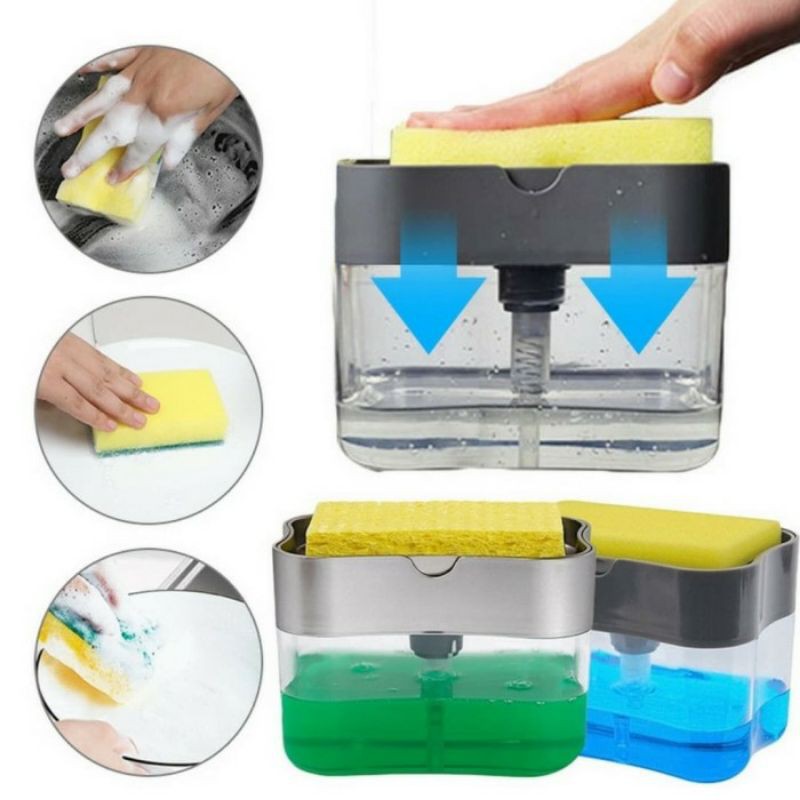 PAKET LEGKAP TEMPAT SABUN CUCI PIRING Dan Sabun Cuci Piring Aroma Buah Segar   Dispenser cuci piring 2in1 Spon Rak Dispenser Soap Dan Sponge Caddy