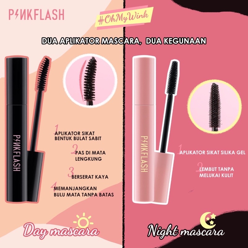 PINKFLASH Maskara Day &amp; Night Lengthening Volume Waterproof Longlasting Mascara