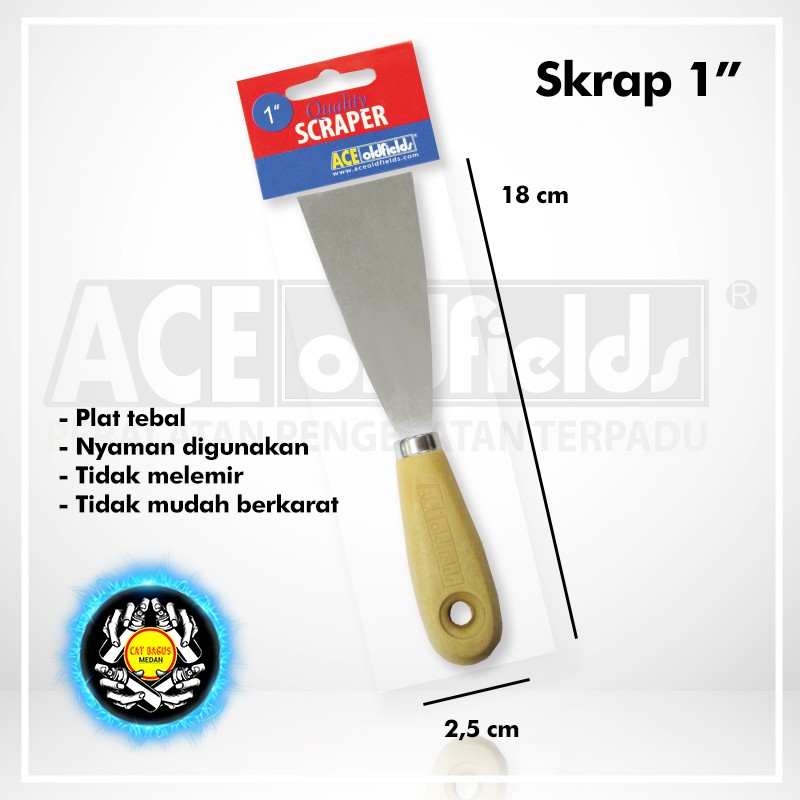KAPE SKRAP 1" 1 INCH ACE OLDFIELDS SCRAPER SEKRAP 1 INCI PLAT STAINLESS STEEL BESI TEBAL GAGANG KAYU