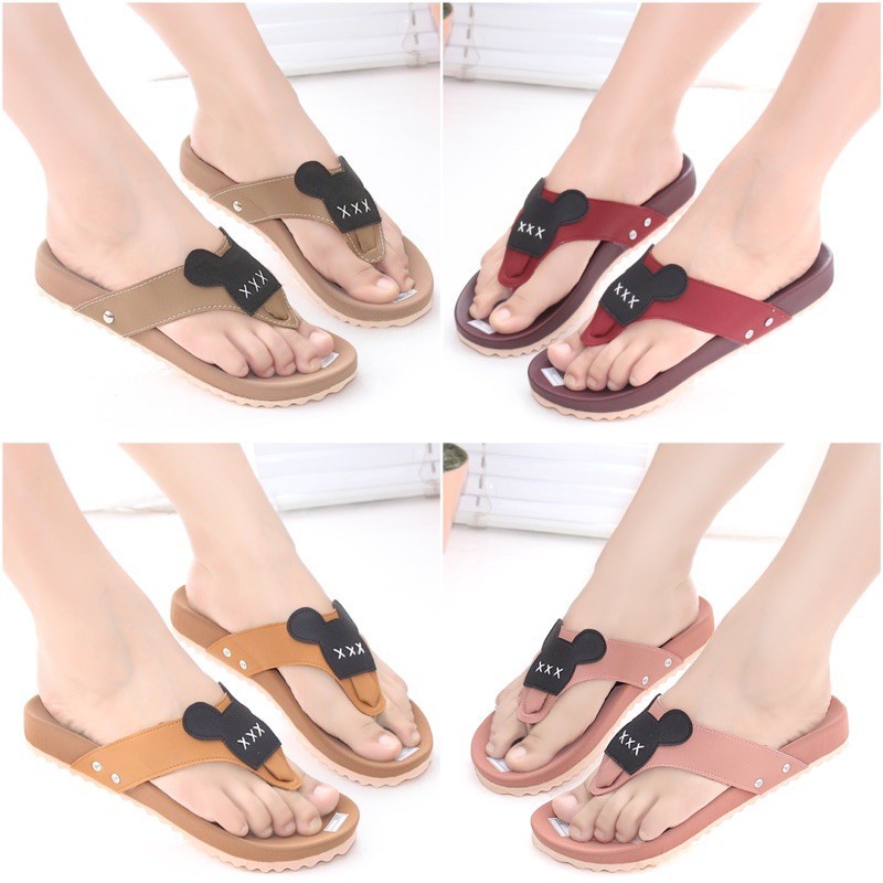 SENDAL JEPIT WANITA CASUAL FLAT MICKEY MURAH KARET SANDAL CEWEK KULIT SANTAI FLIP TAVANO PLK-014