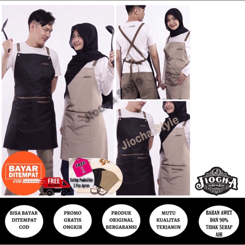 Apron celemek koki babershop cheff koki premium [ free msker ]